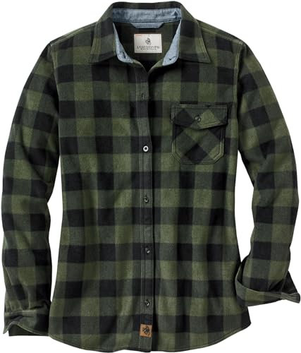 Legendary Whitetails Damen Standard Trail Guide Fleece Button Down Shirt Night Forest Plaid, XL