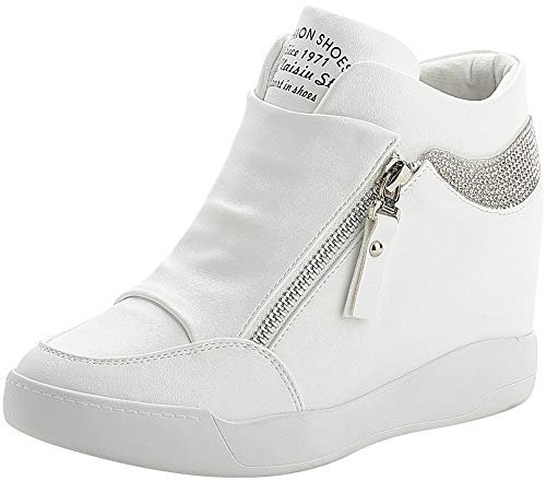 rismart Donna Zeppa Piattaforma Bootie Elegante Sneaker Scarpe SN15018(Bianco,34 EU)