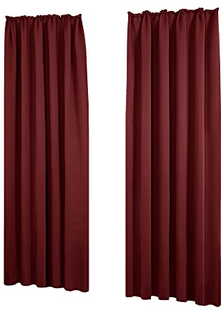 Deconovo Blickdichte Gardinen mit Kräuselband Verdunkelungsvorhänge Thermo Winter, 175x140 cm(HöhexBreite), Rot, 2er Set