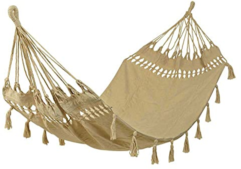 zeitzone Hängematte Fransen Boho Natur Beige Braun Ibiza Hängeliege Baumwolle 180x100cm