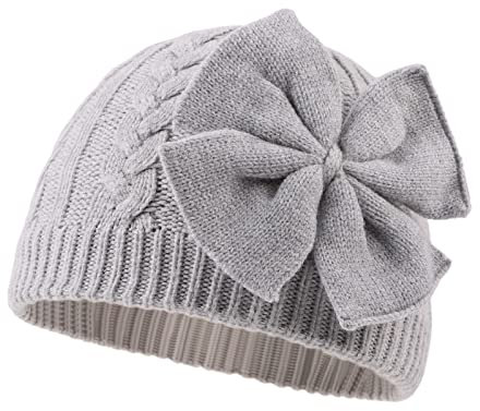 XIAOHAWANG Baby Mütze Mädchen Strickmütze Kinder Wintermütze Warm Kindermützen Mit Schleife (Grau, Gr.L(2-6Jahren)