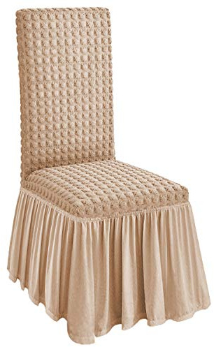 Stuhlhussen, 2 Kissen, Stuhlbezüge mit Volant, Blasen, verschiedene Farben (Beige)
