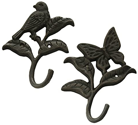 Dragimex 2er Set Wandhaken Vogel Schmetterling Gusseisen 17,5 cm Wandhaken Gaderobenhaken