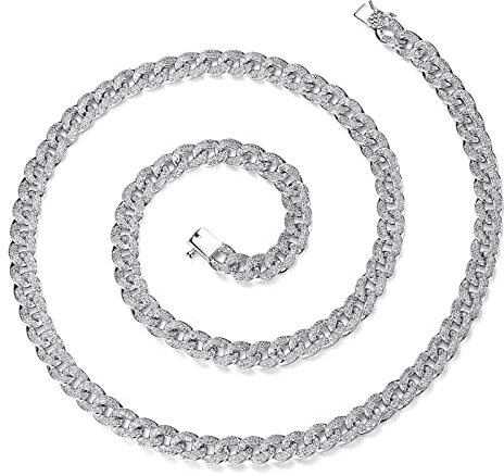 Skcess Damen Ketten, Ketten für Frauen Silber Panzerkette mit Cz Kupfer Runden Zirkonia Kettenhalsketten Länge 70cm