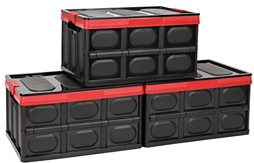 Phyllia 3 Pack Foldable Storage Bin with Lid, 30L Collapsible Plastic Storage Crate, Lidded Stackable Storage Box Container for Bedroom Bathroom Office Clothes Toy Books Grocery