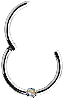 Generisch PIERCING CLICKER Ring Echt 585 Gold Weissgold mit echtem Diamant Intim Helix Septum Conch Tragus modern Durchmesser 8 mm 44002-8
