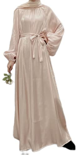RUIG Abaya Dubai Muslimisches Partykleid Laternenärmel Türkei Abayas Damen Islamische Elegante Ramadan-Kleidung mit Gürtel ohne Hijab