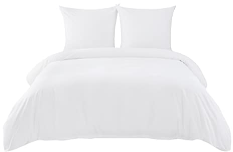 BEDSURE Bettwäsche 155x220 Baumwolle Weiß - Bettwäsche-Sets 155 x 220 cm Bettbezug 3teilig mit 2 Kissenbezüge 80x80 cm, Oeko-TEX Bedding mit Reißverschluss