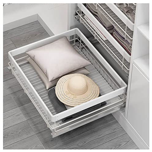 Wardrobe Pull Basket Drawer Type Telescopic Clothes Basket, Wire Mesh Breathable Cloakroom Storage Box, Damping Buffer Automatic Reset Storage Rack (Size : 805-850mm)