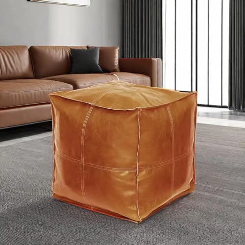 Louis Donné Pouf Hocker Ohne Füllung Quadratisches Sitzpouf Fußhocker Holster Ungefüllt PU-Leder Sitzpuff Fußschemel für In- & Outdoor 45x45x45cm (Braun)