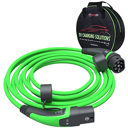 TEUTSCHTECH, EV Ladekabel grün I 7,5M I TYP2 - TYP2 I 11kW I 3X16A I 3-phasig I Mit Lade- Temperaturüberwachung und Schutz vor Brand