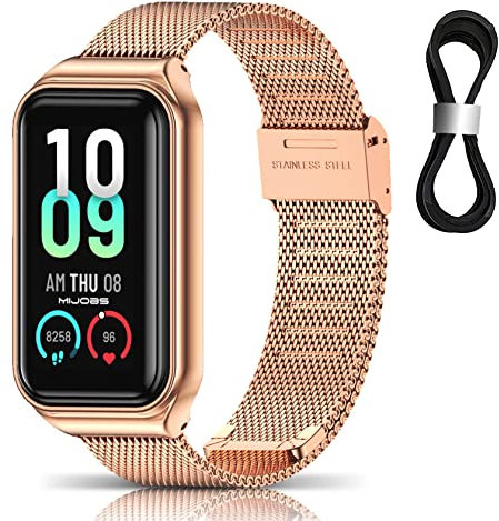 ToVioc Correa Compatible con Amazfit Band 7, Correa de Metal de Acero Inoxidable de Malla Adecuada Compatible con Amazfit Band 7 - Oro Rosa