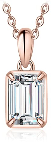 JewelryPalace Smaragdschliff 1ct Zirkonia Kette Anhänger, Braut Simulierter Diamant Schmuck Set, Halskette Damen Silber 925 Collier Damen mit Stein, Schmuck Mädchen Geschenk Frauen Rosegold 45CM