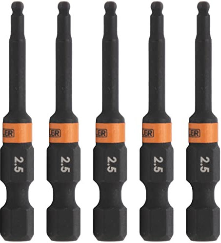 Sechskant-Bits mit Kugelkopf, 2,5 mm, Schienensechskant, Sechskant-Bits, 1/4-Zoll-Schnellspanner, S2-Stahl, 5,1 cm, 2,5 mm Kugelkopf, 5 Stück