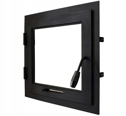 Backofen Tür 50 x 52 cm, Kamintür mit Glas für Pizzeroofen, Gusseisen Öffnungsrichtung: rechts | Griff ist links mit einem Halsband