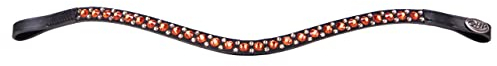 QHP Stirnriemen Stirnband Leder Menton Strasssteine (Warmblut, Amber Gold)