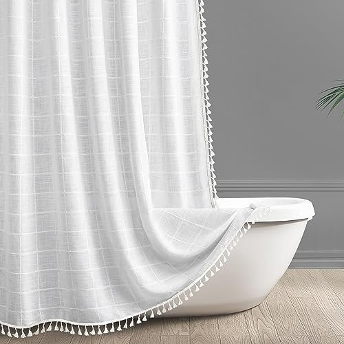 Awellife Tenda da doccia con nappe in stile bohémien, stile shabby chic, decorazione per il bagno, in tessuto spesso a nido d'ape, con ganci, 183 x 183 cm (lunghezza x larghezza)