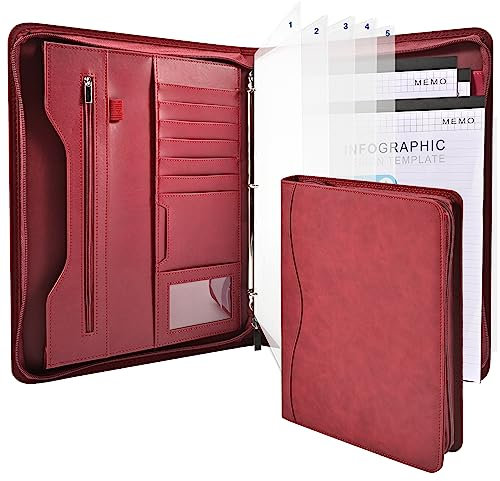 Sbrinnaliao Cartella portadocumenti, organizer per appunti, con cerniera, per donne e uomini, con tasca per documenti, formato lettera/A4, porta biglietti da visita (bordeaux-3)