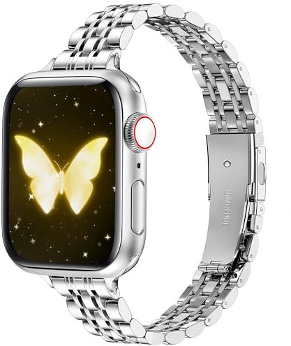 SIBOYL Cinturino sottile in acciaio inossidabile per Apple Watch da donna da 41 mm, 40 mm, 38 mm, 42 mm (serie 10), cinturino elegante per iWatch, cinturino in metallo per Apple Watch 10 Band Series
