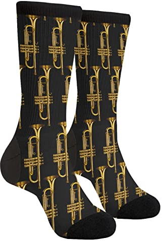 XVBCDFG Socken Damen & Herren Atmungsaktive Neuheit Feuchtigkeitsregulierung Laufen Crew Socken, Gelbe Trompete Musik, One size