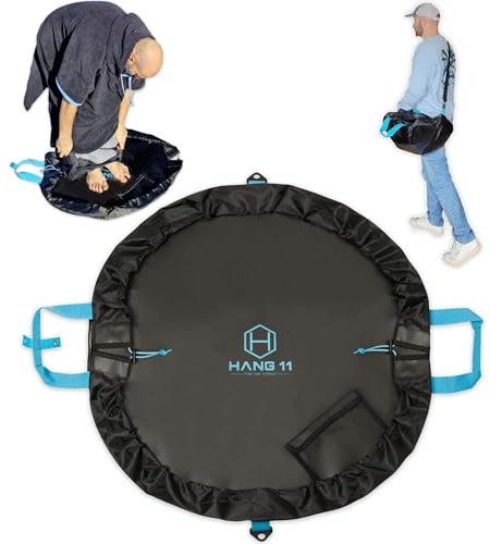 Hang 11 Wetsuit Changing Mat Bag - Surf Changing Mat with Shoulder Strap, Wetsuit Bag Waterproof, Keeps Your Wet Suit & Car Clean, Surf Change Gear, Surfing Accessories, Surfing Gifts (Black & Blue)