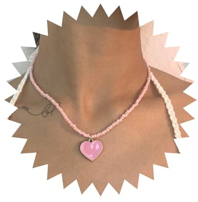 Allereya Collier Pendentif Coeur Vintage Collier Ras Du Cou En Perles De Rocaille Rose Collier Ras Du Cou En Perles De Rocaille Rose Bijoux Pour Femmes Et Filles