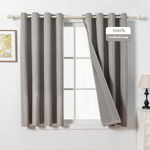 MYSKY HOME Gardine Leinenoptik Blickdichte Vorhänge mit Ösen Wohnzimmer Verdunkelungsvorhang Thermo Gardinen Hitzeschutz Wärmeisolierend,Leinen,2er Set H 175 x B 140 cm.