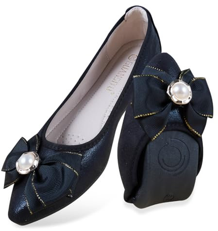 MACHSWON Womens Ballet Flats Comfortable Casual Pointed Toe Bow-Knot Slip on Wedding Ballerina Dressy Flats Shoes Women(Black-88, Size 4)