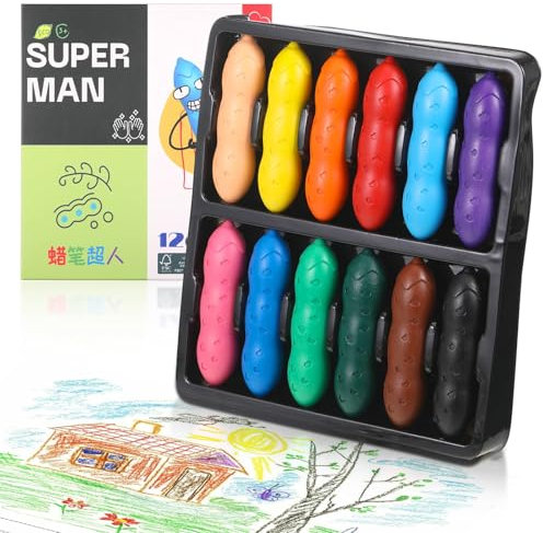 KWJEIULSOQ 12 Stk Wachsmalstifte für Kleinkinder, Kleinkinder Jolly Buntstifte Wasserfest Wachsmalstifte Erdnussstift Sichere Malstifte Kleinkinder für Kinder Graffiti, DIY Handwerk und Malerei