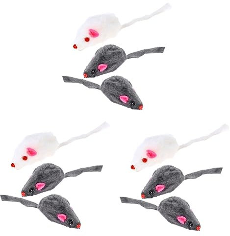 Happyyami 3sets Cat Mouse Toy Interactive Plush Mice with Squeaky Sound for Kitten Cat Bright Colors Long Tail Design 6pcs*3