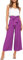FANCYINN Damen Sommer 2-Teiliges Outfit Jumpsuit Festlich Hochzeit Lang Hosenanzug Rundhals Ärmelloses Tanktop Gekürzte Weites Bein Hose Playsuit Weißes Oberteil & Violett Hose XL