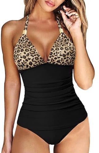 Maillot De Bain Femme 1 Pieces Femme Dos Nu Sexy Décolleté Col en V Profond Push Up Monokini Maillot De Bain Amincissant Été Vetement De Plage Imprimé Rétro Rembourré Swimwear