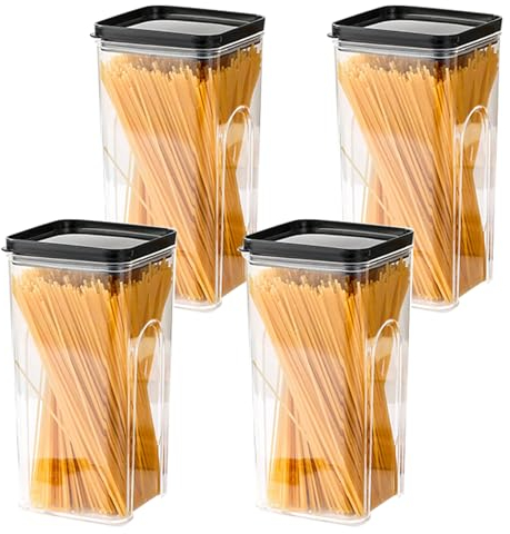 NAVACALA Storage Containers Set of 4, Plastic Airtight Food Storage Containers with Lids, Storage Jars for Storing Pasta, Rice, Rlour, Dog, Cat, Cereal Dispenser Kitchen Organiser(1500ml *4)