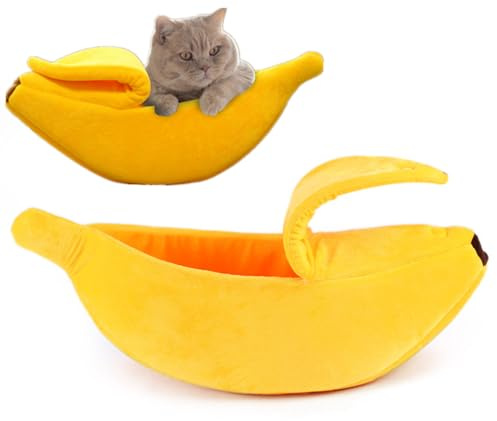 NatureMan Kreative Bananenform, Hunde- und Katzenbett, süßes Bananenbett, warmes und weiches Haustier-Katzenzubehör, Kätzchen-Welpenbett (L)