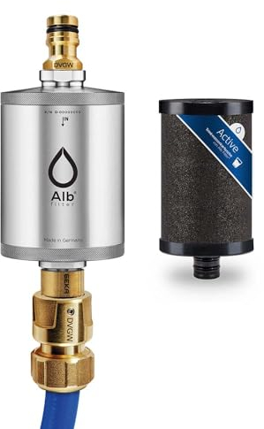 Alb Filter® MOBIL Active Trinkwasserfilter mit Anschluss-Set für Camping, Wohnwagen und Caravan. Qualität Made in Germany (Edelstahl)