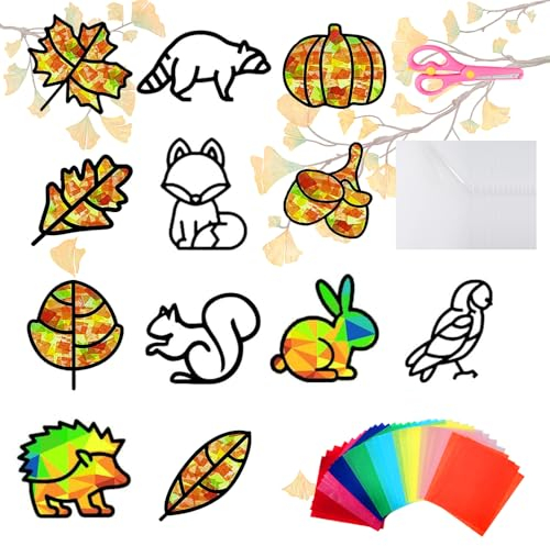 Jiahuade Herbst Fensterbilder für Kinder - Bastelset für Halloween und Herbstdeko