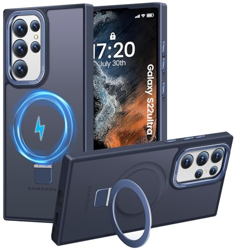 HuwaiH für Samsung Galaxy S22 Ultra Hülle, [mit Unsichtbarem Ständer] [mit Mag-Safe] Militärnorm Sturzschutz, Kratzfeste Anti-Fingerabdruck Schutzhülle, für Samsung S22 Ultra hülle 6,8(Navy Blau)