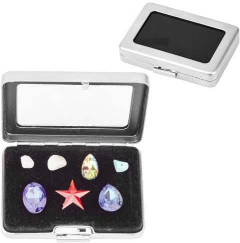 GORGECRAFT Glass Top Diamond Box Loose Jewelry Gemstone Display Organizer Case Holder Show Container Metal Silver Rhinestone Storage Boxes with Sponge Cushion for Gems Packing Showing 2.17x3.15