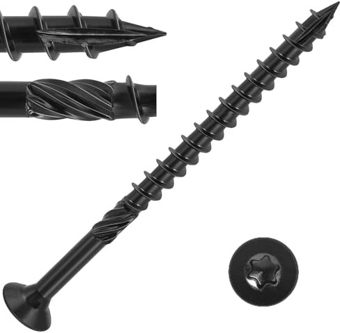 VGBUY Tornillos de cubierta #14 x 8 pulgadas, tornillos de madera exteriores resistentes, tornillo de cabeza de accionamiento Torx negro resistente a la corrosión, tornillos largos para exteriores con