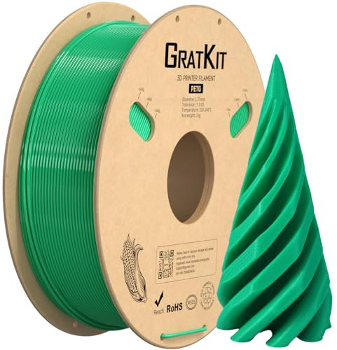 GratKit PETG 3D-Drucker Filament 1,75mm 1kg Spule, 3D-Druck Material±0,03mm Präzision, Leicht zu drucken, Gleichmäßige Wicklung, Grün
