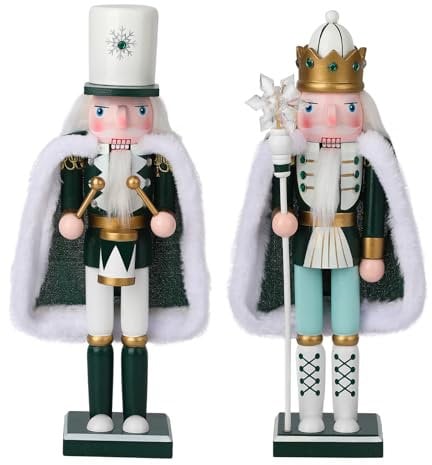 Auluda Nutcracker Figures, Christmas Decoration Figurine Collection, Holiday House Wood Occasion Ornament Decorative Gift Set (Black and White 2)