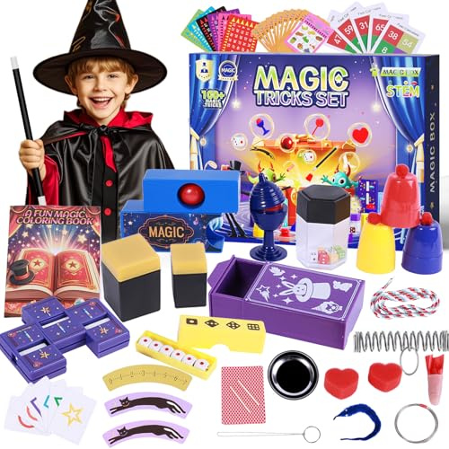 luluckck Magic Tricks Kit, 30 in 1 Magic Set for Kids Age 6 7 8 9 10 11 12, Magician Costume for Pretend Play & Step-by-Step Video Instruction for Each Trick for Beginners, Birthday Gifts for Kids