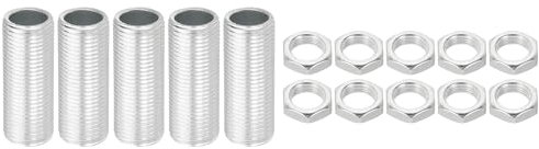 PATIKIL Kit de Tubo de Lámpara Roscado M12 de 30 mm/1,2 con Tuercas de Bloqueo, 5 Kit Varillas Roscadas para Fijaciones de Lámparas de Araña de Techo Diy, Galvanizado de Zinc