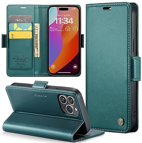 Phernykas for iPhone 15 Pro Wallet Case with Card Holder, Kickstand RFID Blocking Magnetic Closure Shockproof Protective PU Leather Case for iPhone 15 Pro Flip Case Wallet - Green