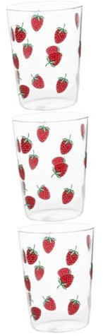 OKUMEYR Lot De 3 Tasses À Thé En Verre Borosilicate À Imprimé Fraise Idéales Pour Le Bureau Et La Maison