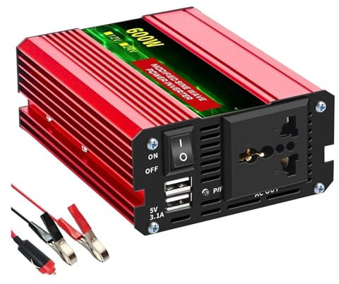 Convertisseur Onduleur 12V 220V Onduleur À Onde Sinusoïdale Modifiée DC 12V À AC 220V 600W-4000W Convertisseur De Batterie Externe Portable Solaire Onduleur De Voiture Onduleur(12V 600W 50HZ Un)