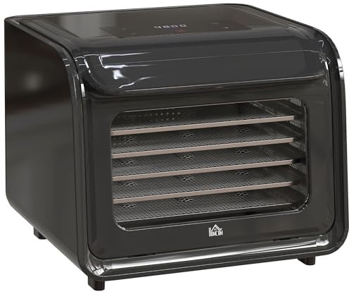 HOMCOM Digital Food Dehydrator with 6 Stainless Steel Tray, 350W Food Dryer Machine with LED Touch Panel, Adjustable Temperature, 48H Timer for Drying Fruit, Meat, Vegetable, Jerky, Pet Treat, Black