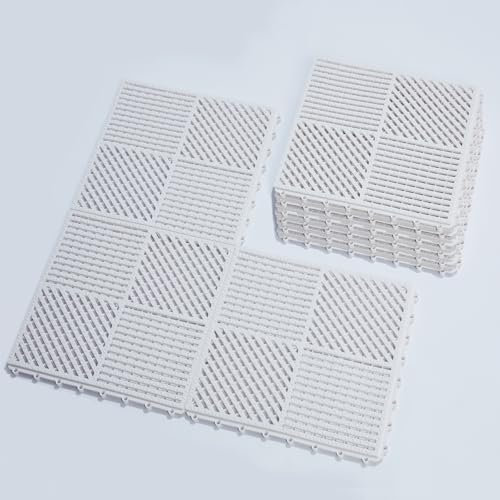 wiiiw Lot de 9 dalles de sol antidérapantes emboîtables pour drainage – Tapis de douche extérieur pour piscine, salle de bain, cave, bateau et espace pour animaux domestiques, 30,5 x 30,5 cm, blanc