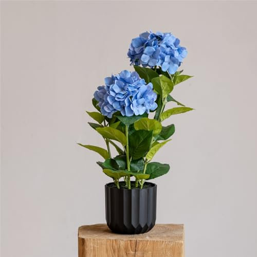 Avoeco Grande ortensia finta in vaso, pianta di ortensia artificiale realistica al tatto, per decorazione interna ed esterna, perfetta per ingressi e centrotavola (blu, 58 cm)