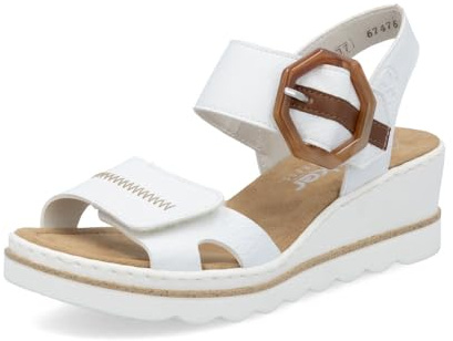 Rieker Damen Keilsandalen 67476, Frauen Sandalen,Sommerschuhe,Freizeitschuhe,offene Schuhe,Strandschuhe,Weiss Kombi (83),37 EU / 4 UK